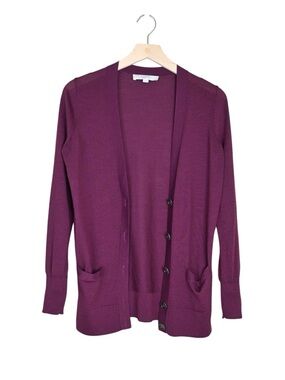 LOFT Women's M Plum Lightweight Wool Blend Button Front Cardigan